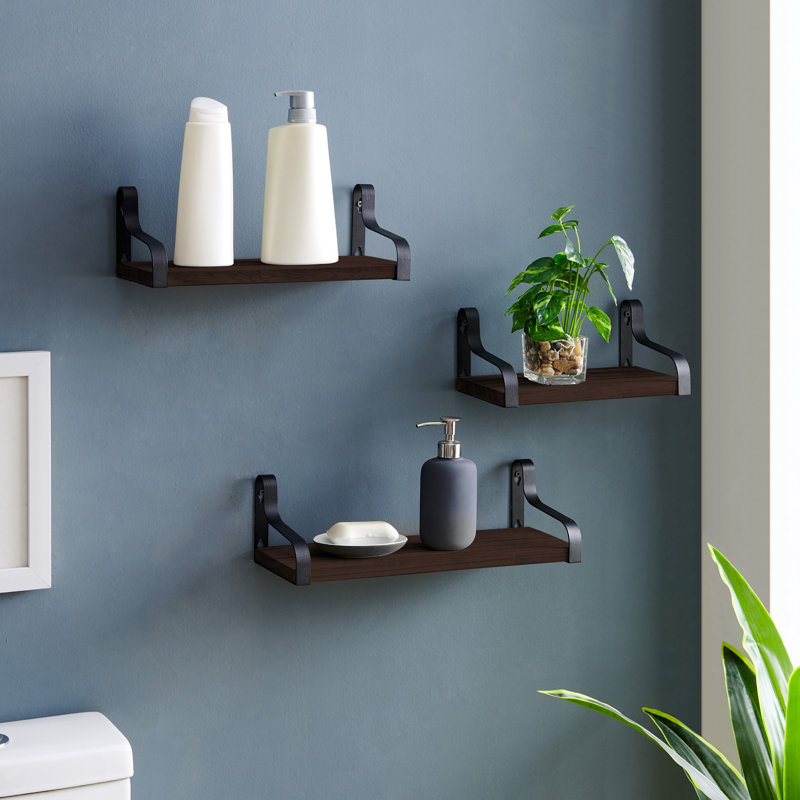 (3-Tier – Grey) Floating sale Shelf with Metal Brackets — Wall Mounted Rustic Wood